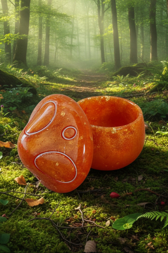 Handmade Sunset Amber Mushroom Trinket Jar