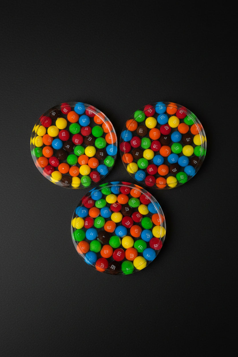 Handmade M&M Candy Resin Coaster Set _ Set of 3