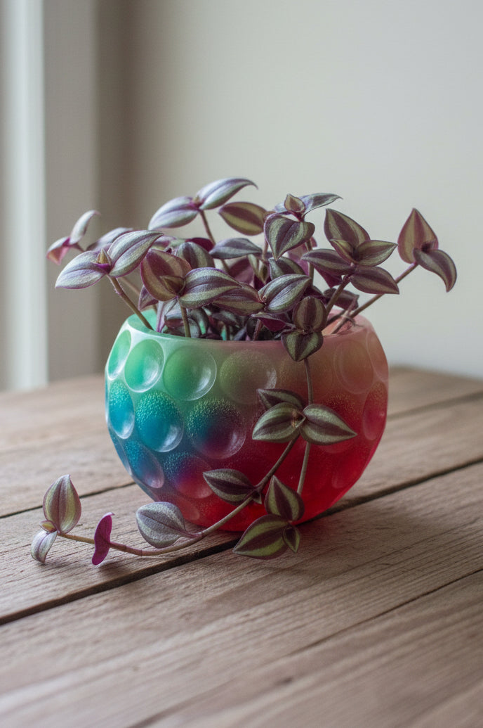 Handmade Rainbow Bubble Resin Planter