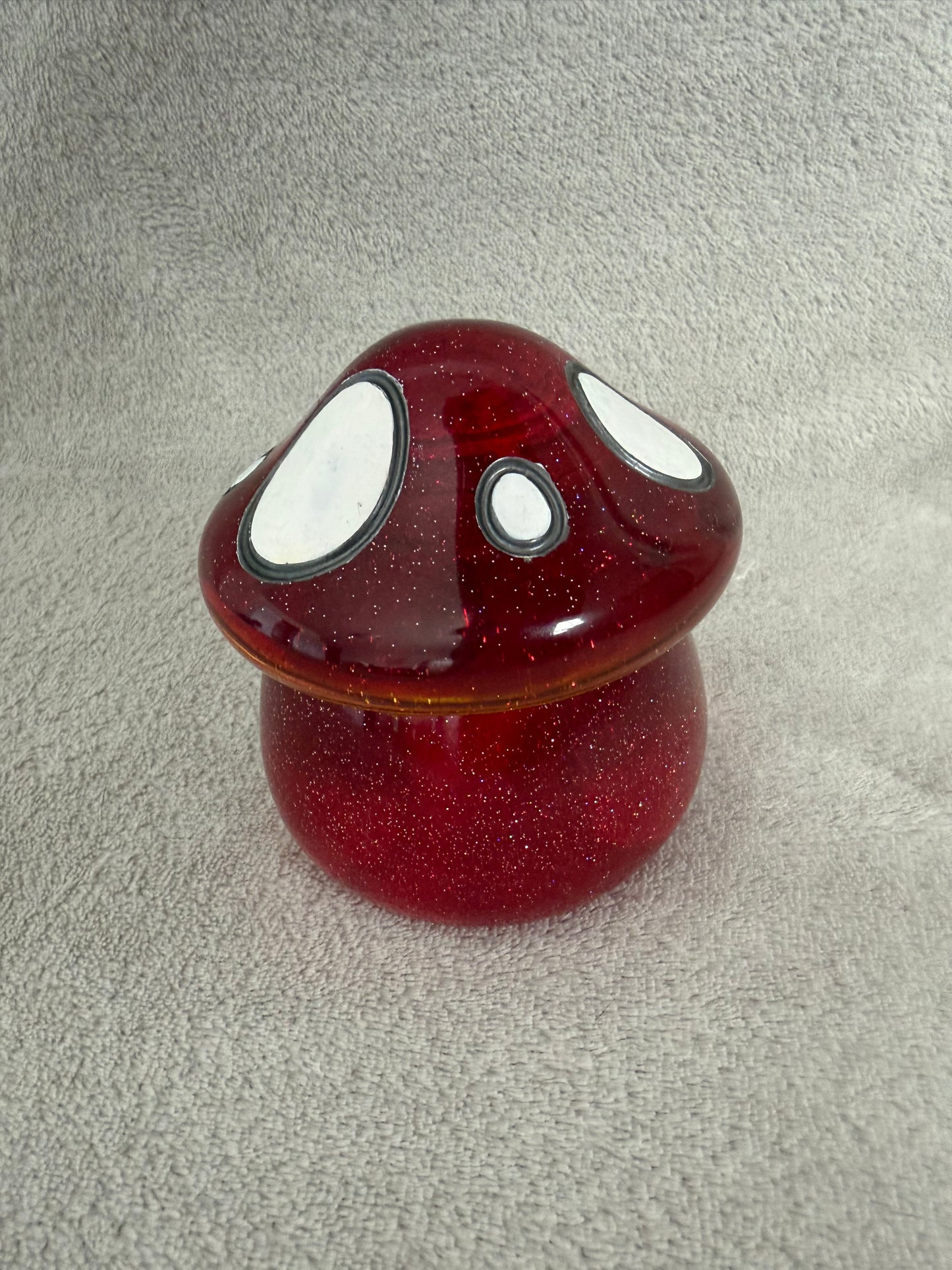 Ruby Red Glitter Mushroom Trinket Jar