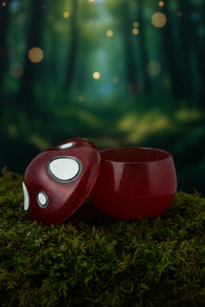 Ruby Red Glitter Mushroom Trinket Jar