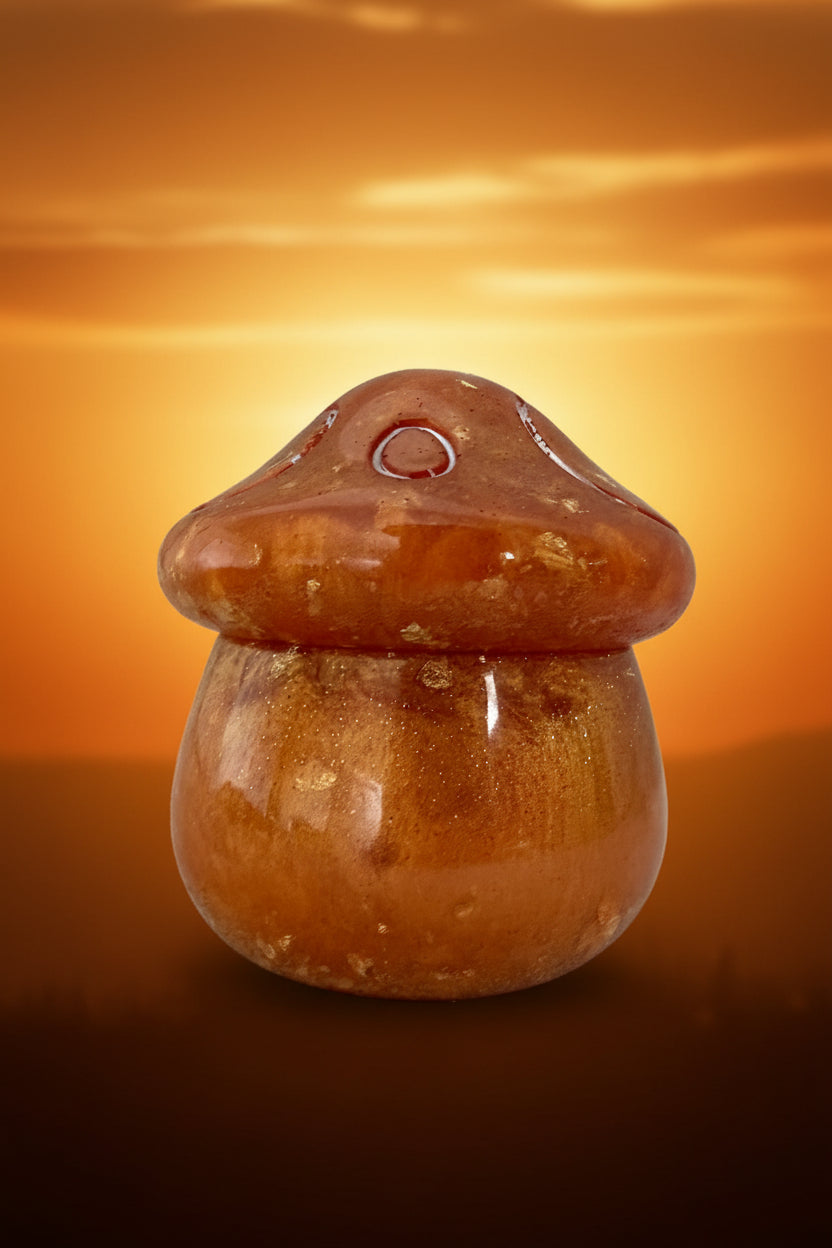 Handmade Sunset Amber Mushroom Trinket Jar