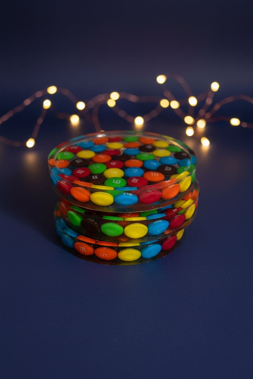 Handmade M&M Candy Resin Coaster Set _ Set of 3