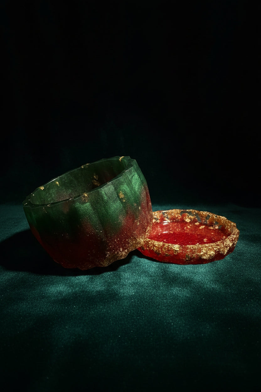 Handmade Emerald Planter with Gold Leaf Tray