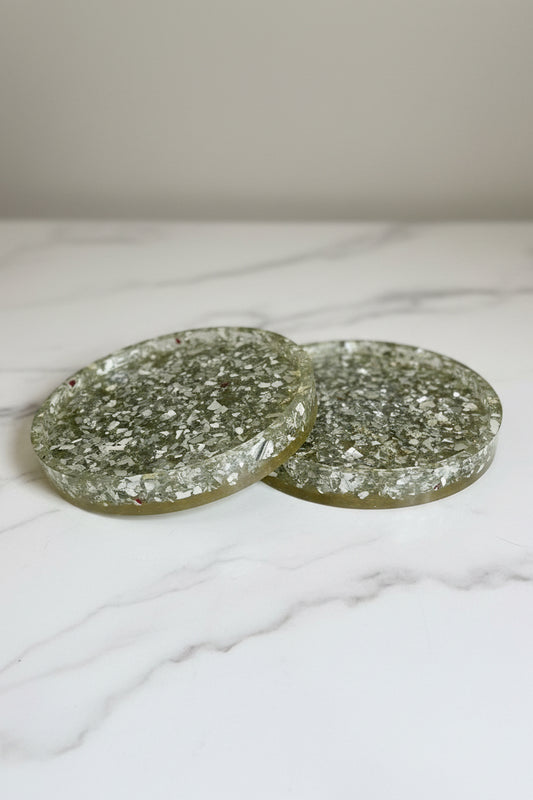 Handcrafted Silver Foil Resin Coaster Set - Set of 2