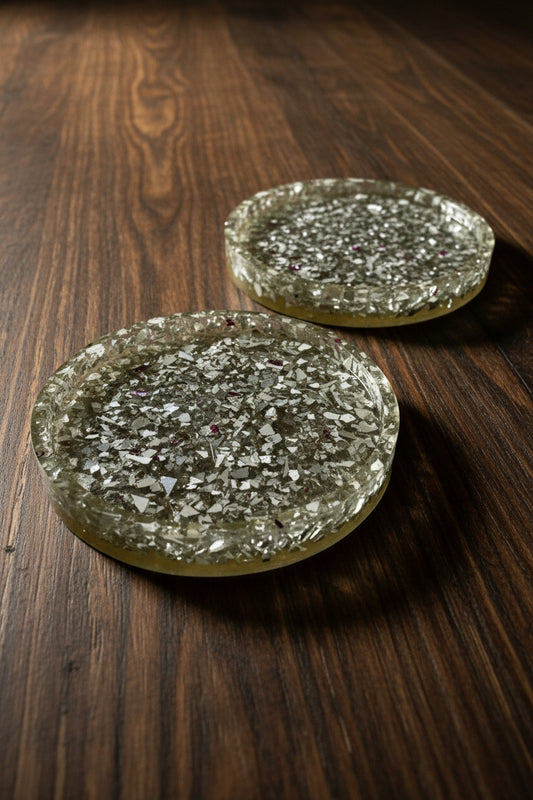 Handcrafted Silver Foil Resin Coaster Set - Set of 2