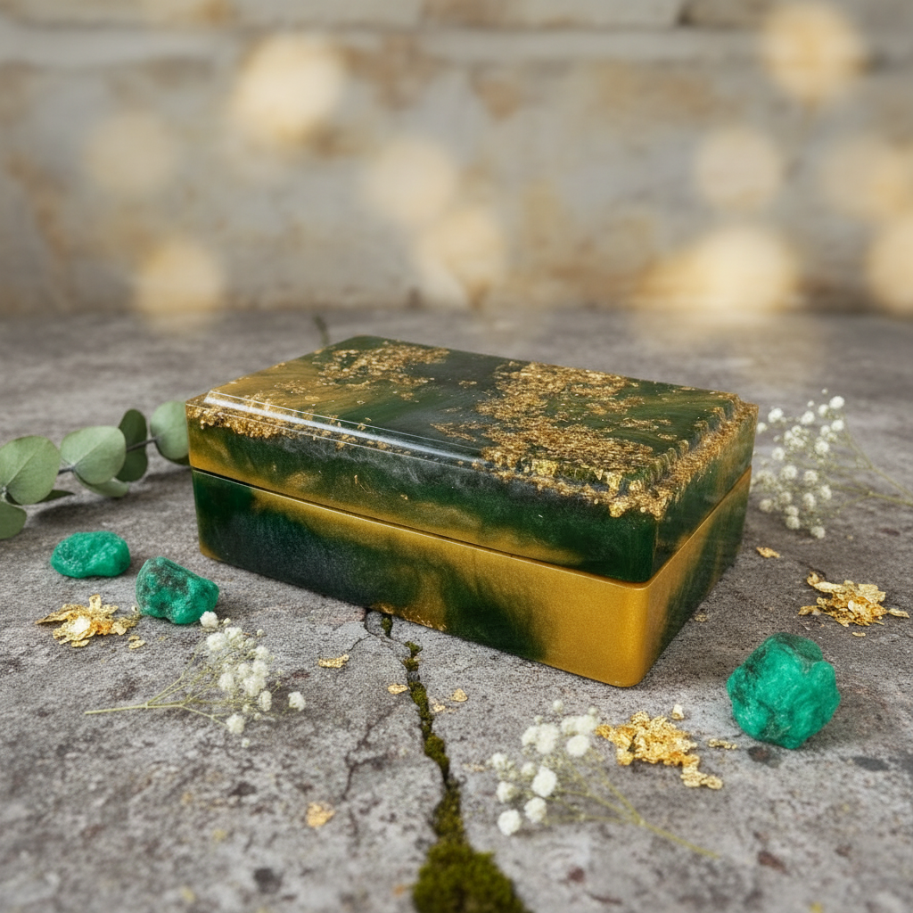 Handmade Emerald & Gold Keepsake Box