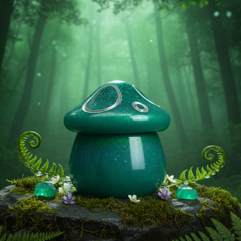 Handmade Emerald Mushroom Trinket Jar