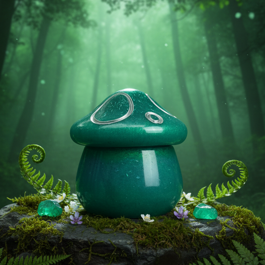 Handmade Emerald Mushroom Trinket Jar