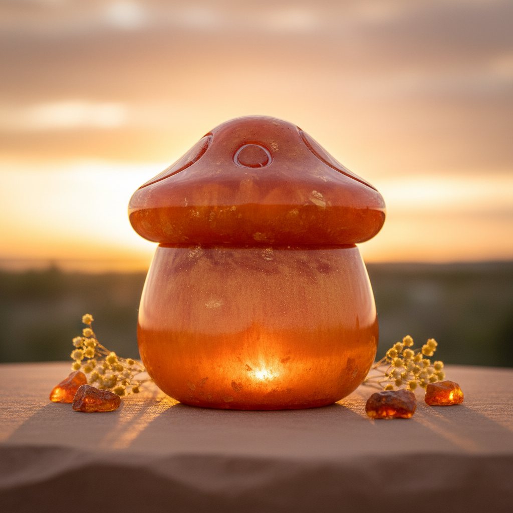 Handmade Sunset Amber Mushroom Trinket Jar