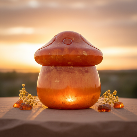 Handmade Sunset Amber Mushroom Trinket Jar