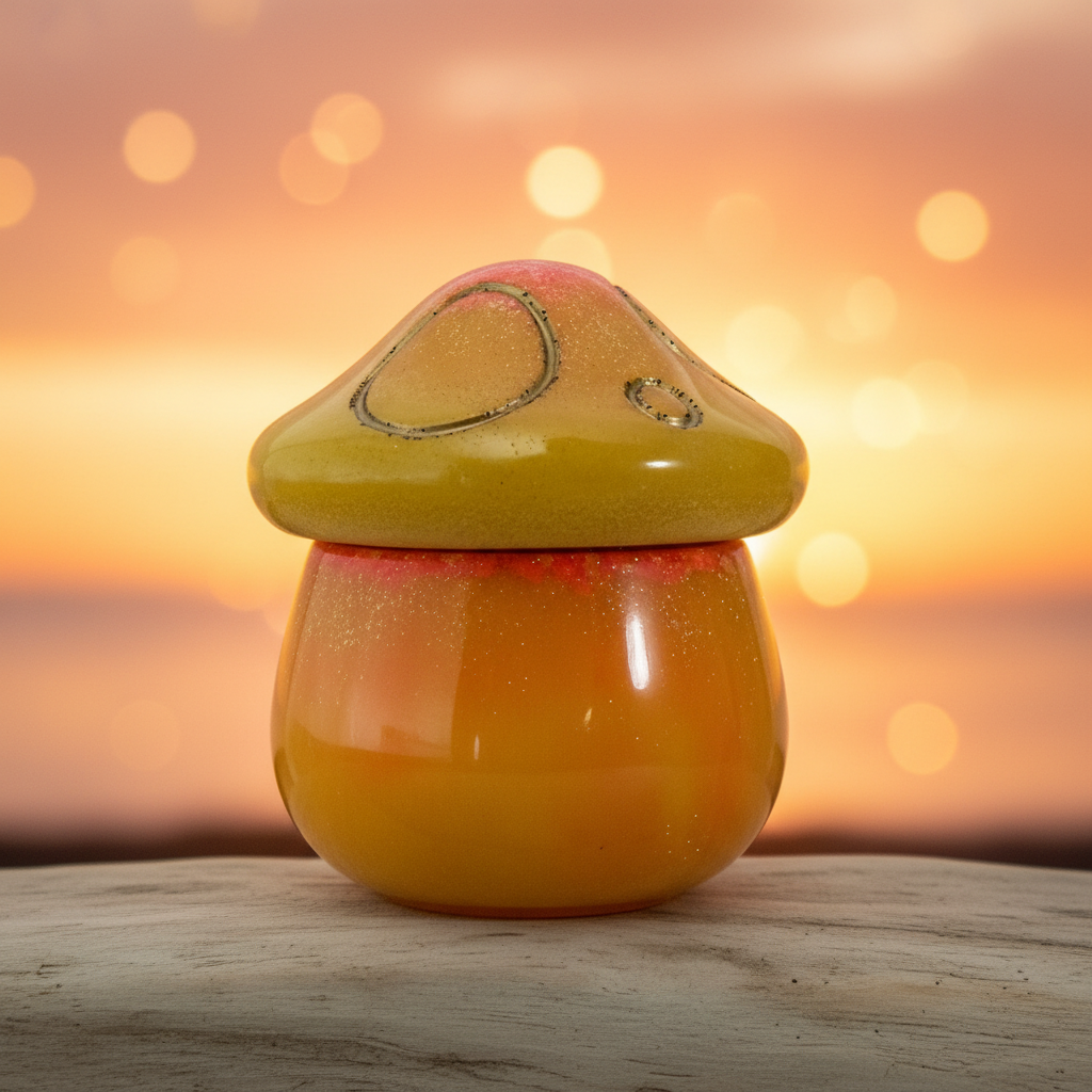 Handmade Sunset Glow Mushroom Trinket Jar