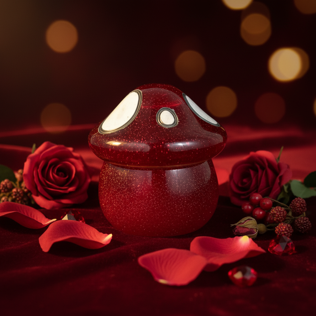 Ruby Red Glitter Mushroom Trinket Jar