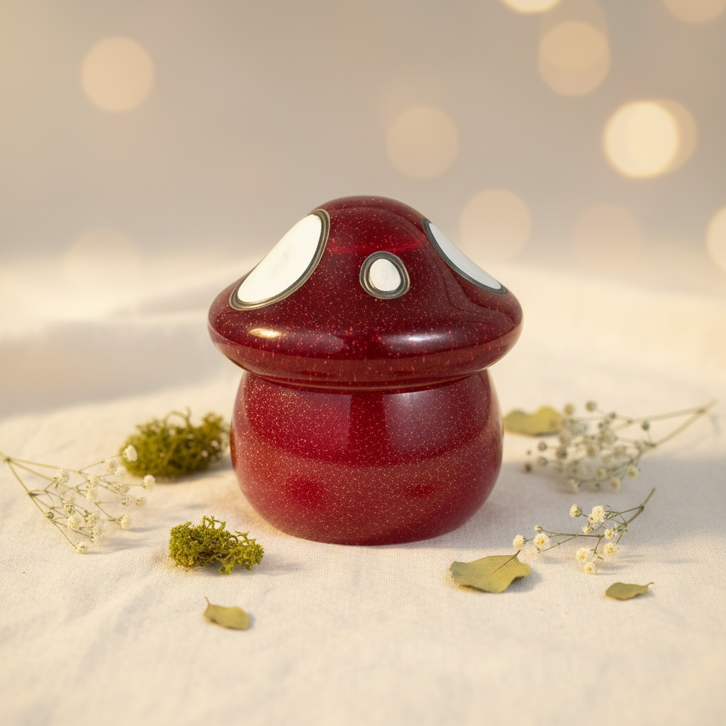 Ruby Red Glitter Mushroom Trinket Jar